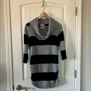 Pink Rose Gray and Black Striped Cowl Neck Sweater